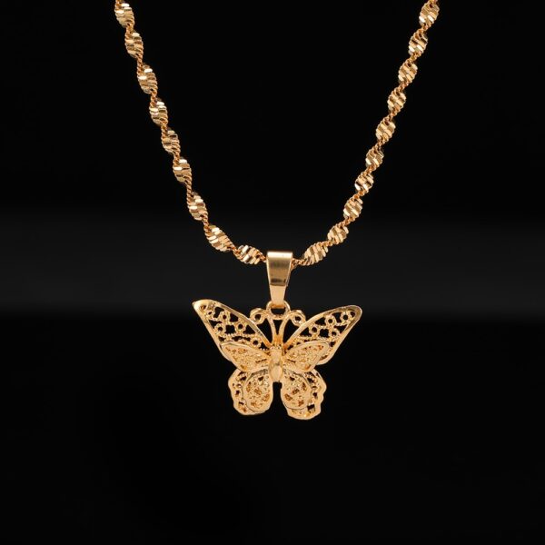 24K Gold Filled Water Wave Chain Butterfly Pendant Necklace - Image 4