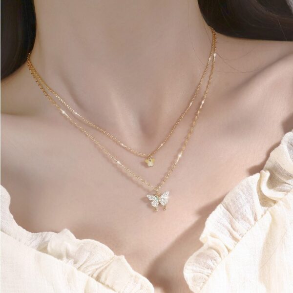 925 Sterling Silver Double Layer Butterfly Pendant Necklace - Image 3