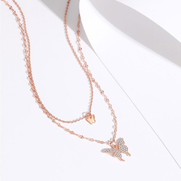 925 Sterling Silver Double Layer Butterfly Pendant Necklace - Image 4
