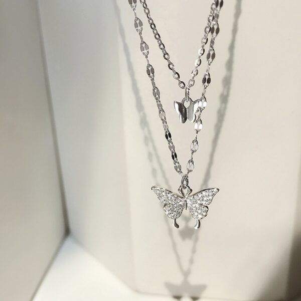 925 Sterling Silver Double Layer Butterfly Pendant Necklace - Image 5