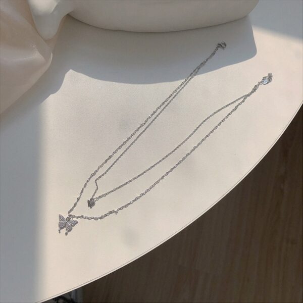925 Sterling Silver Double Layer Butterfly Pendant Necklace - Image 7