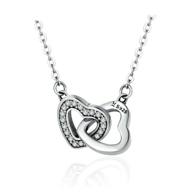 Silver Pendant Necklace with Couple Hearts - Image 2