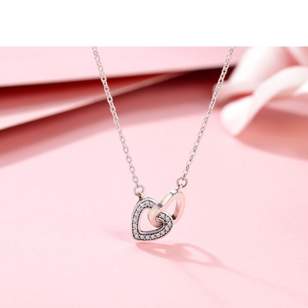 Silver Pendant Necklace with Couple Hearts - Image 4