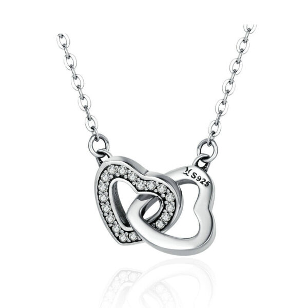 Silver Pendant Necklace with Couple Hearts - Image 3