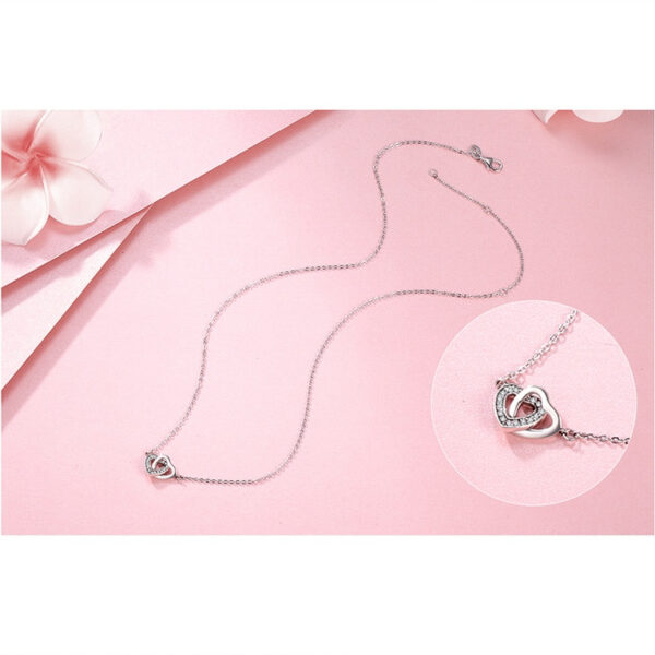 Silver Pendant Necklace with Couple Hearts - Image 5