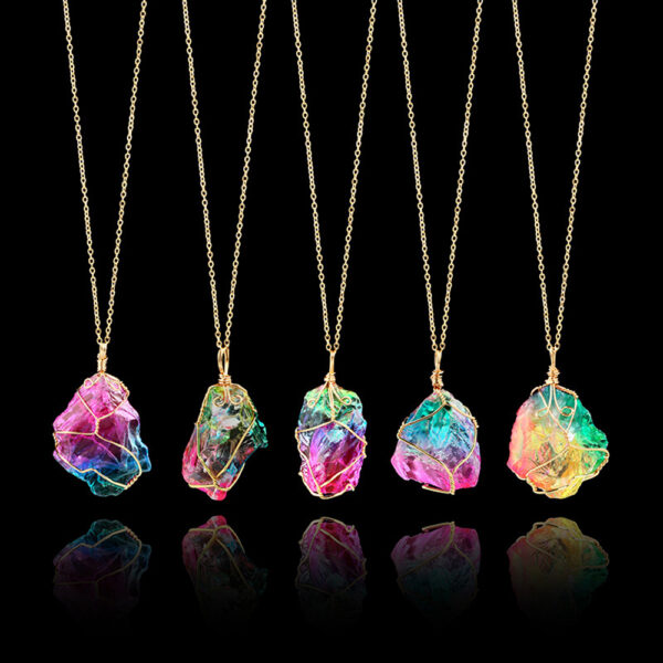 Women's Elegant Chain Necklace with Colorful Stone Pendant - Image 3