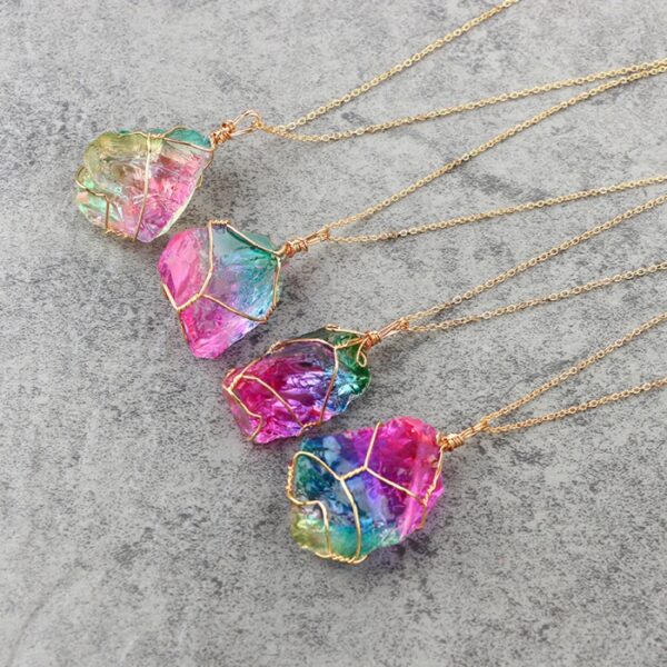 Women's Elegant Chain Necklace with Colorful Stone Pendant