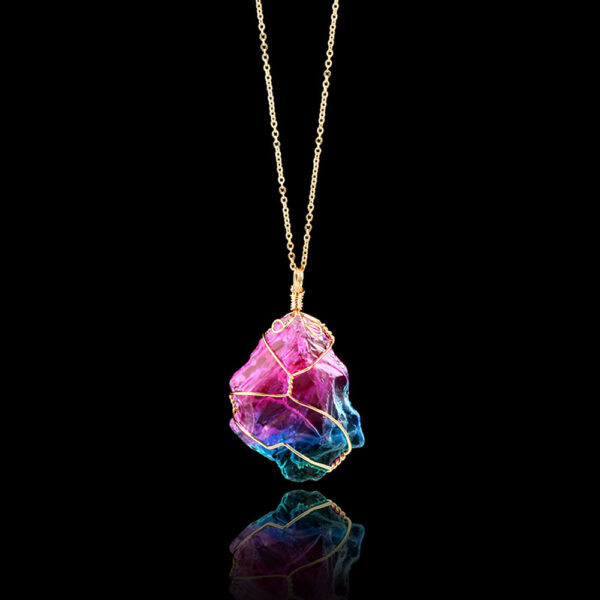 Women's Elegant Chain Necklace with Colorful Stone Pendant - Image 4
