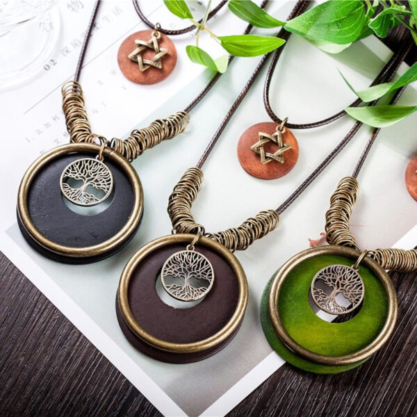 Ethnic Wooden Tree of Life Pendant Necklace - Image 3