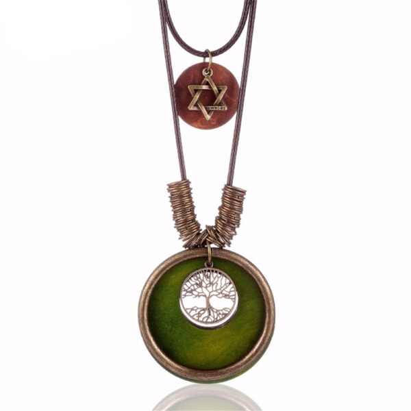 Ethnic Wooden Tree of Life Pendant Necklace