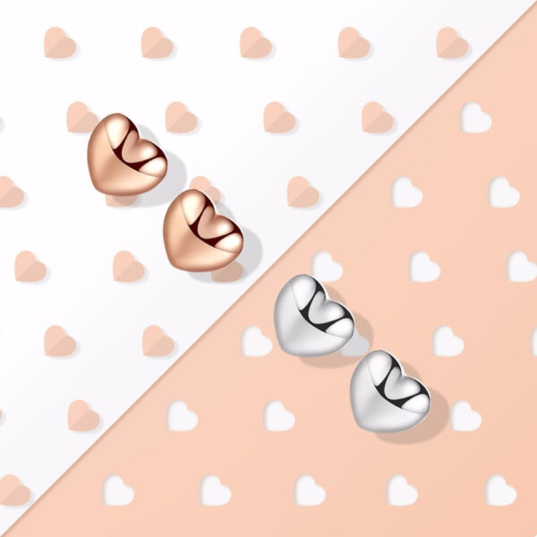 Cute Silver Mini Heart Women's Stud Earrings - Image 3