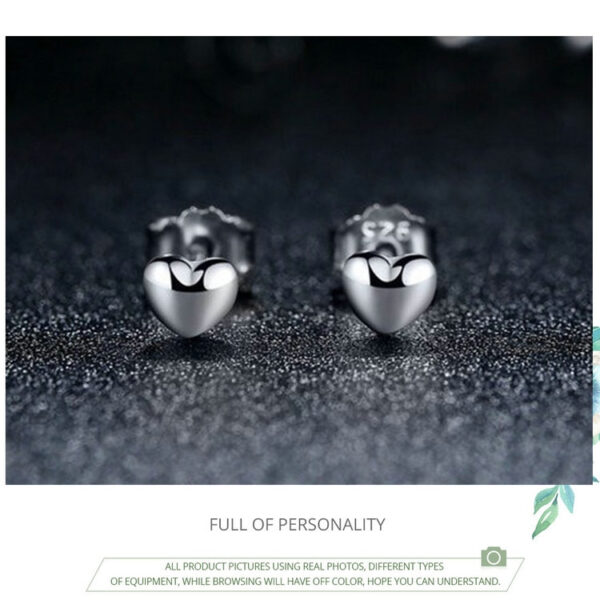 Cute Silver Mini Heart Women's Stud Earrings - Image 5