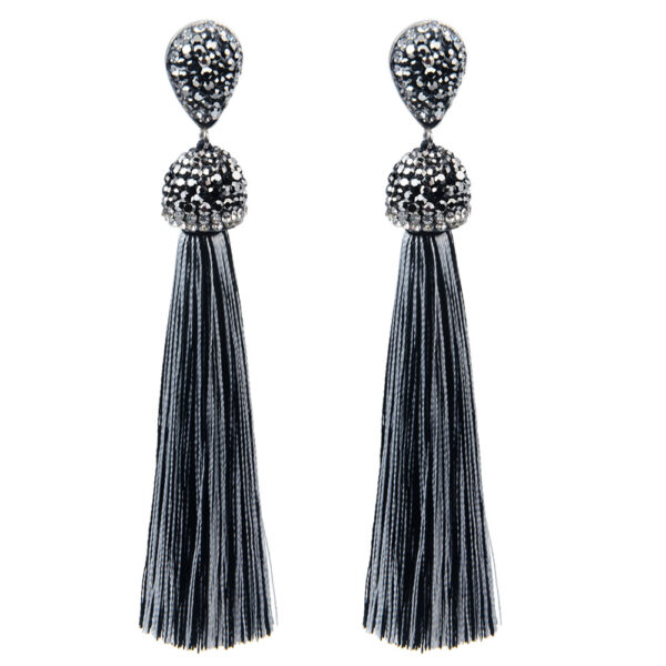 Long Crystal Tassel Earrings - Image 3