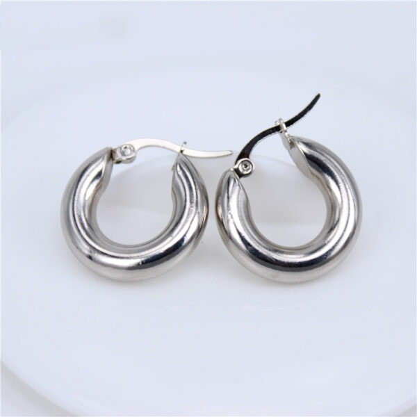 Classic Design Smooth Stainless Steel Earrings - Image 4