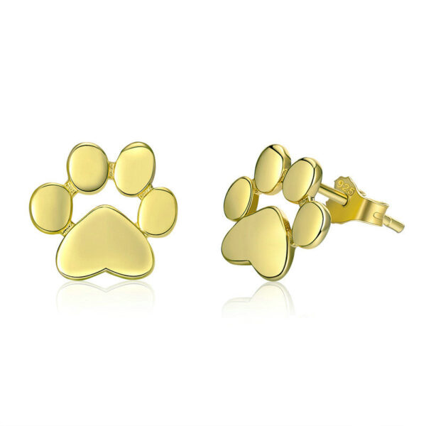 Cute Silver Paw Stud Earrings - Image 4