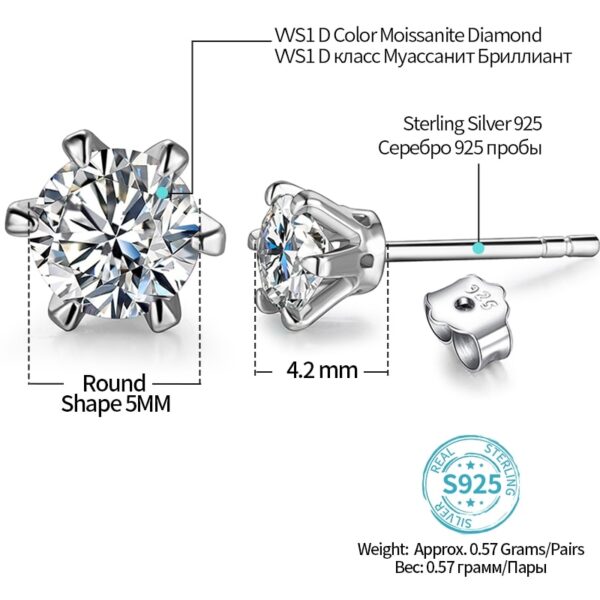 0.5 Carat Moissanite Gemstone Stud Earrings - Image 4