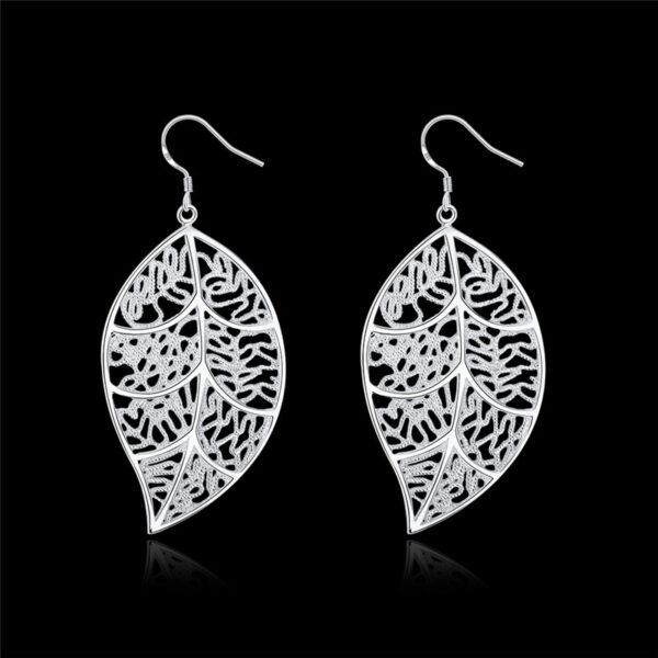 925 Sterling Silver Leaf Shaped Earrings for Women - Image 3