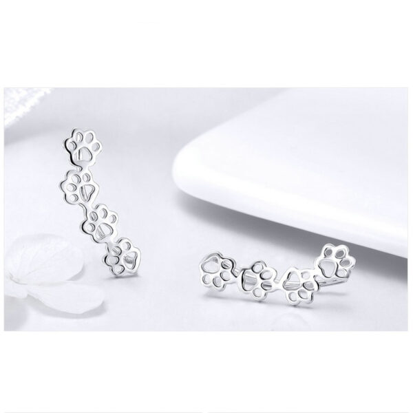 Silver Paw Trail Stud Earrings - Image 4