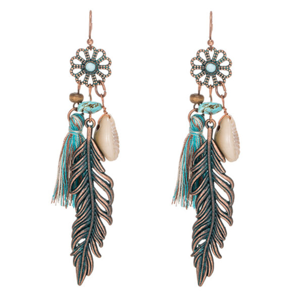 Boho Style Leaf Tassel Earrings - Image 3