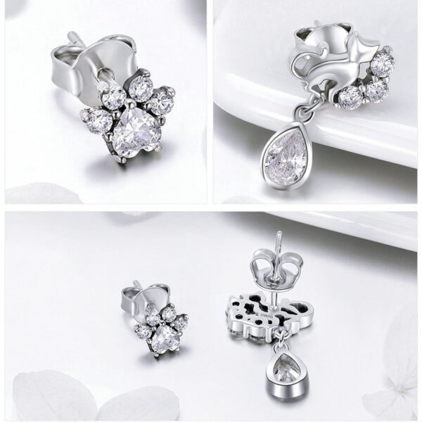 Dazzling Silver Cat Stud Earrings - Image 4