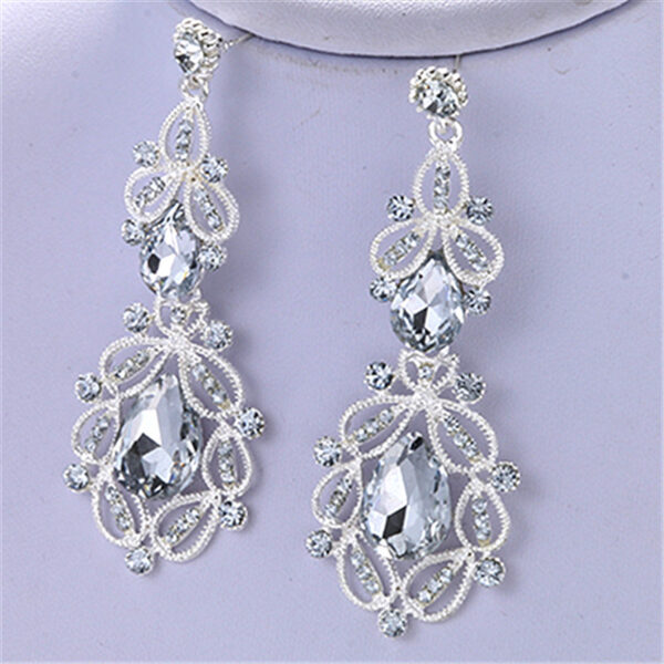 Long Crystal Flower Chandelier Earrings - Image 6