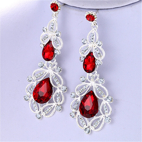 Long Crystal Flower Chandelier Earrings - Image 4