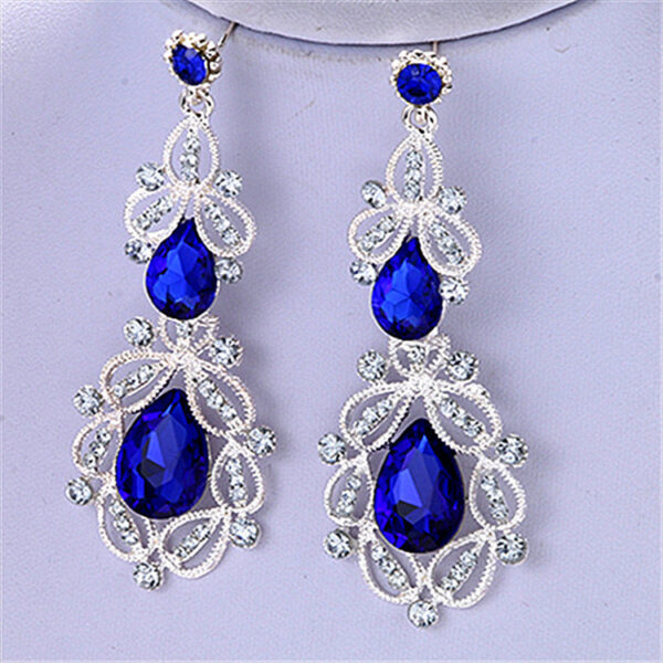 Long Crystal Flower Chandelier Earrings - Image 3