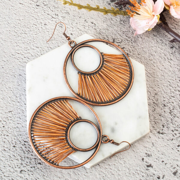 Women's Boho Round Shaped Drop Earrings with Decorative Fiber Strings - Image 3