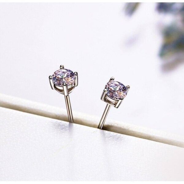 Round Silver Stud Earrings for Women - Image 5