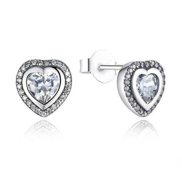Romantic Heart Shaped Silver Women's Stud Earrings