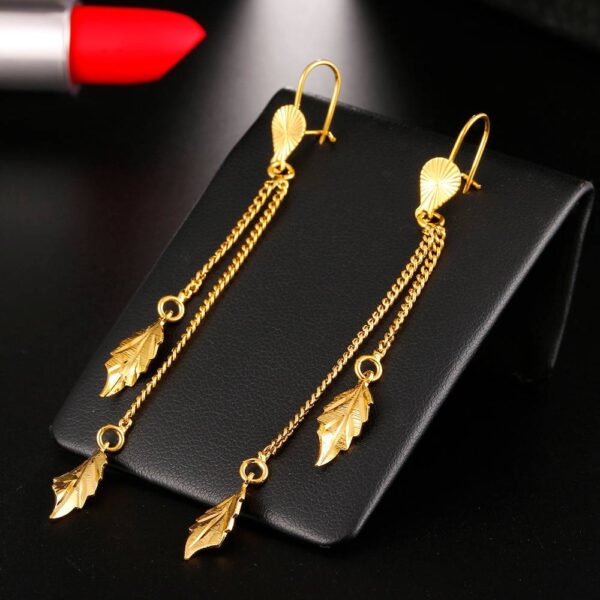 Women's Golden Leaf Drop Earrings - Image 3
