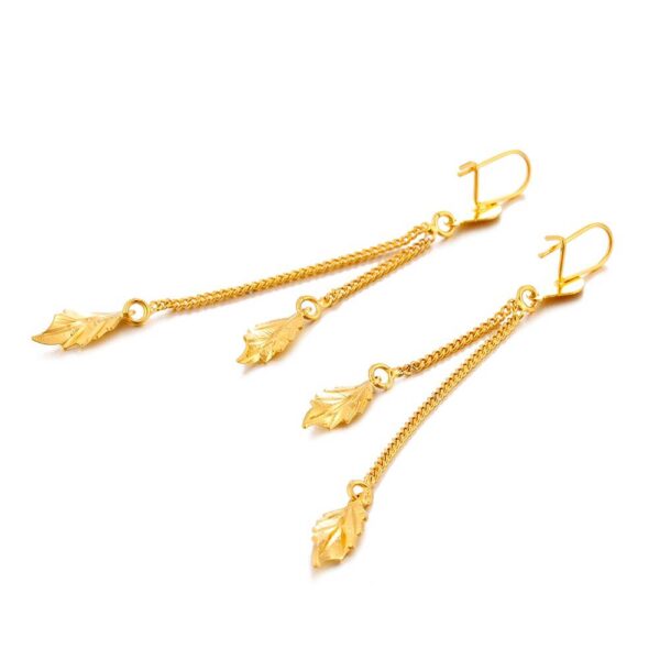 Women's Golden Leaf Drop Earrings - Image 5