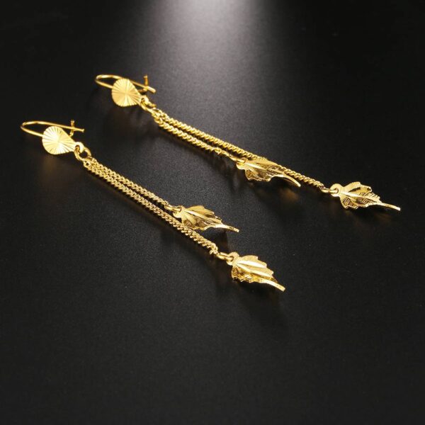 Women's Golden Leaf Drop Earrings - Image 4