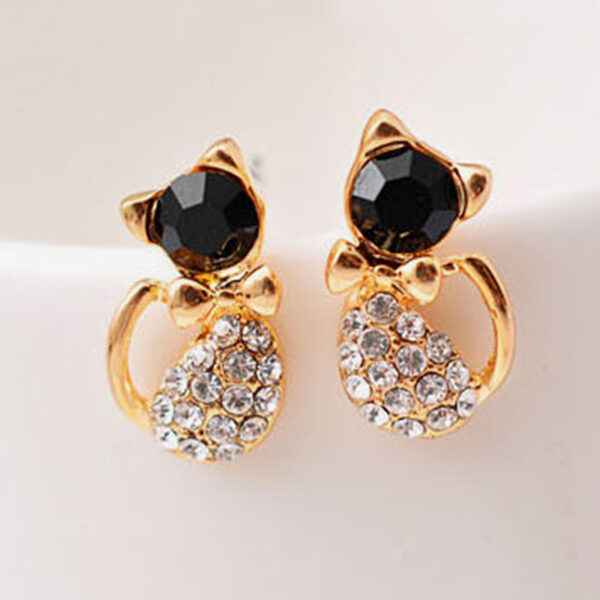 Women's Crystal Cat Stud Earrings - Image 3