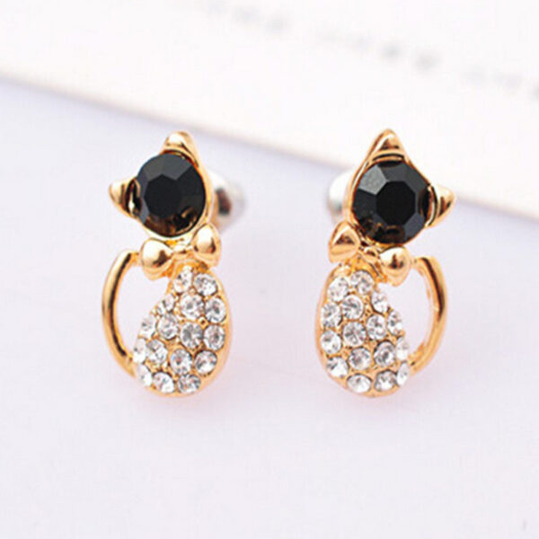 Women's Crystal Cat Stud Earrings - Image 4
