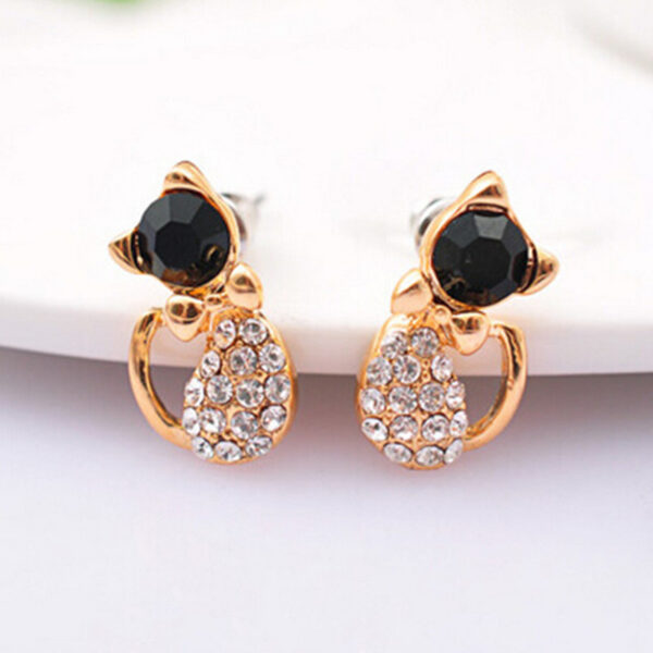 Women's Crystal Cat Stud Earrings - Image 5