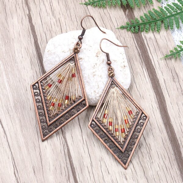 Women's Boho Rhombus Shaped Drop Earrings - Image 3