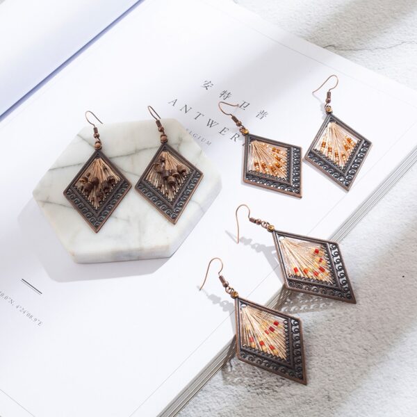 Women's Boho Rhombus Shaped Drop Earrings - Image 4