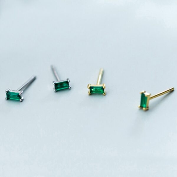 Minimalist Square Green Zircon / Silver Stud Earrings for Women