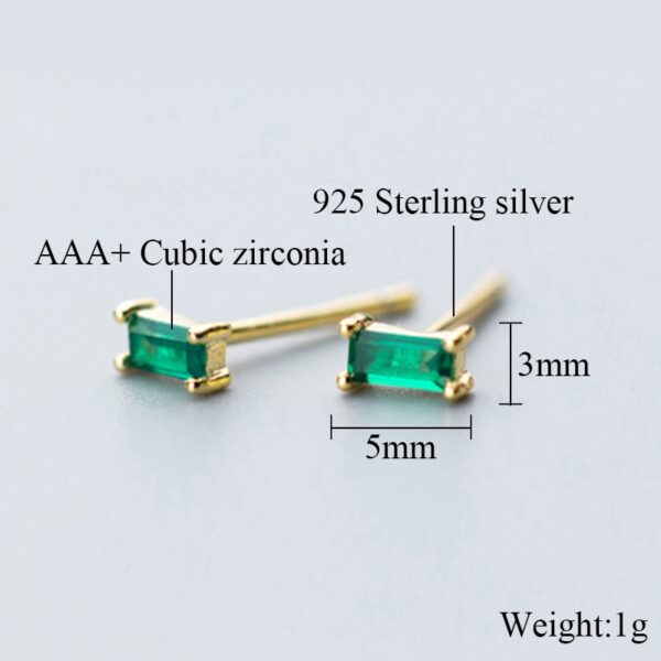 Minimalist Square Green Zircon / Silver Stud Earrings for Women - Image 6