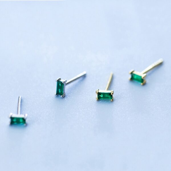 Minimalist Square Green Zircon / Silver Stud Earrings for Women - Image 5