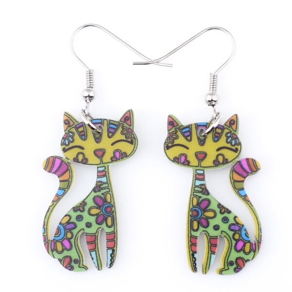 Fashion Cat Shaped Patterned Women's Drop Earrings - Image 5