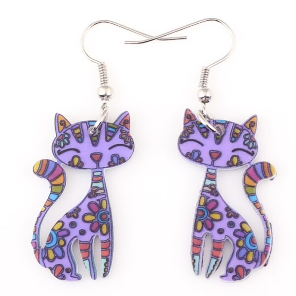Fashion Cat Shaped Patterned Women's Drop Earrings - Image 6