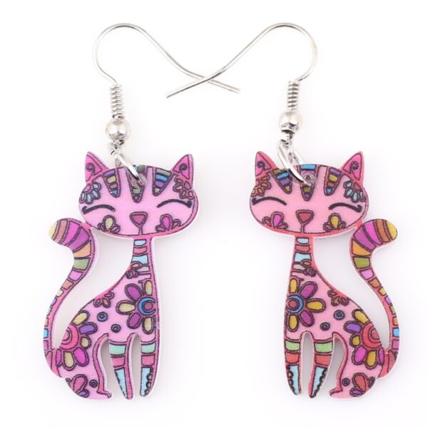 Fashion Cat Shaped Patterned Women's Drop Earrings - Image 4