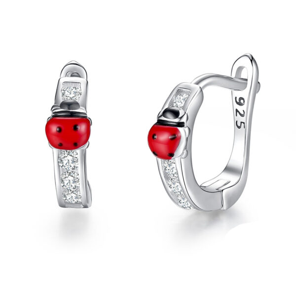 Silver Earrings with Enamel Ladybug