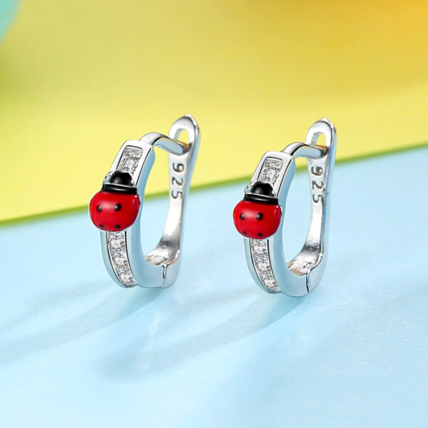 Silver Earrings with Enamel Ladybug - Image 3