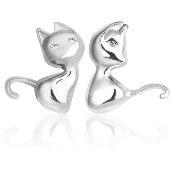 Women's Silver Cat Stud Earrings - Image 2