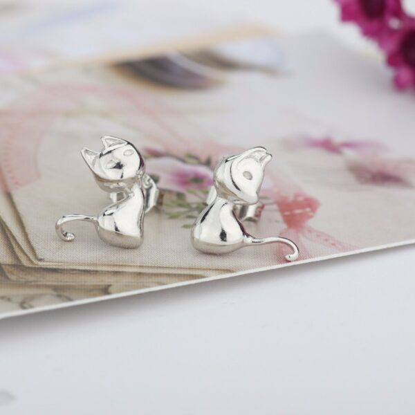 Women's Silver Cat Stud Earrings - Image 5