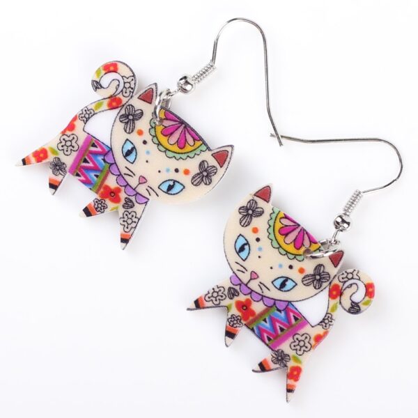Floral Pattern Enamel Cat Earrings - Image 4