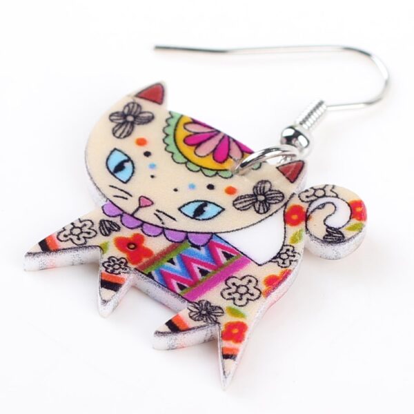 Floral Pattern Enamel Cat Earrings - Image 5